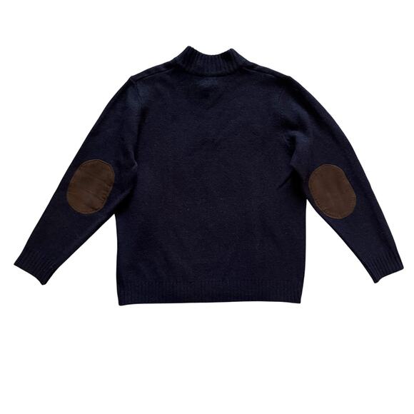 L.L. Bean Shetland Wool Sweater Men's Sz Large Navy 1/4 Zip Elbow Patch Grandpa - Picture 9 of 9